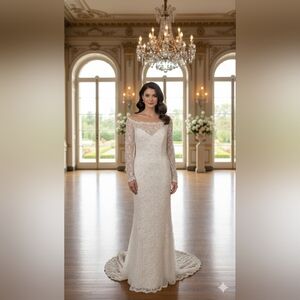 Vintage Size 10 Oleg Cassini Beaded Illusion Wedding Gown